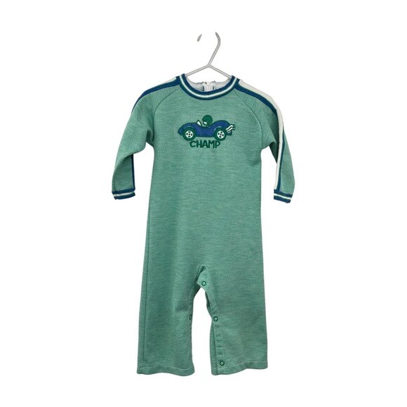 Vintage Carter’s Baby Romper 24 Months Green Blue Race Car Champ Used USA - Picture 1 of 12